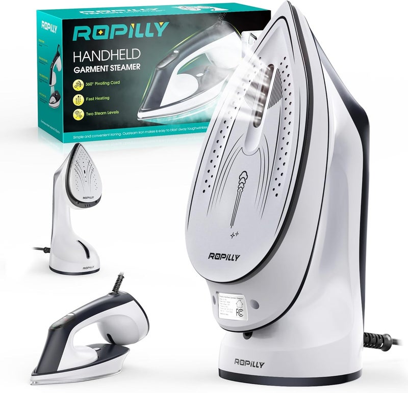 Ropilly Steamer for Clothes, 1600W 2-in-1 Steamer & Iron with Large Ceramic Plate, Powerful Turbo Steam, Smart Temperature Control, Auto-Off, Wrinkle Remover for All Fabrics - Image 1